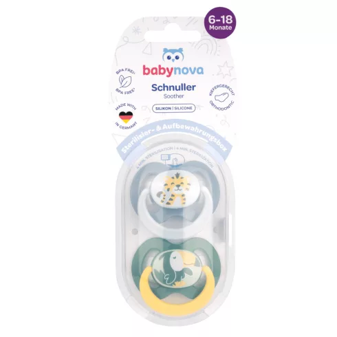 Baby-Nova szilikon fogszabályzós cumi 6-18 hó 2db/csom.- tigris/tukán 