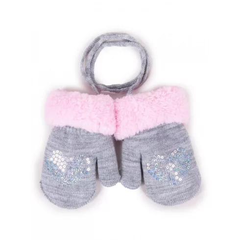 Yo! Bébi téli kesztyű 12 cm - Szürke/rózsaszín 