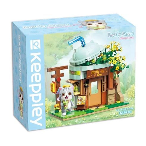 QMAN® K28007 Keeppley készségfejlesztő építőjáték lányoknak 411 db építőkocka - Ash macska Milk tea shopja