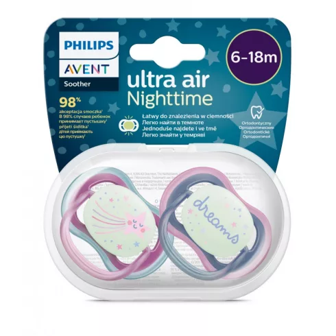 Philips AVENT SCF376/14  Ultra air Nighttime játszócumi 6-18 hó  - lányos mintás 