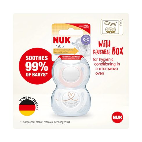 NUK Star szilikon játszó és altatócumi (2 db) 0-2 hó lányos 
