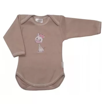   Babastar hosszú ujjú pamut body (68) Zsiráf It's a girl! mogyoró 