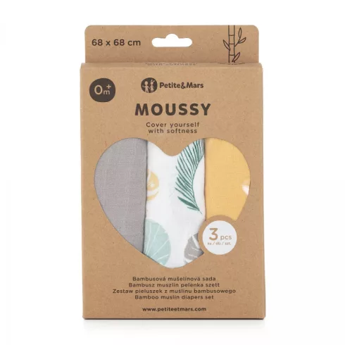 Bambusz muszlin 3db-os pelenka 68 x 68 cm - Ochre Leaves