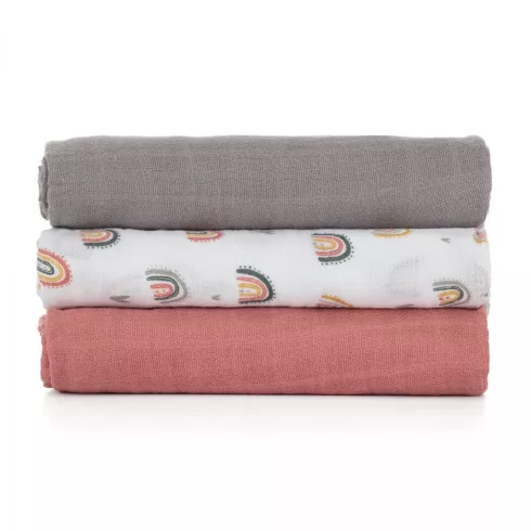 Bambusz muszlin 3db-os pelenka 68 x 68 cm - Moussy Rose Rainbows