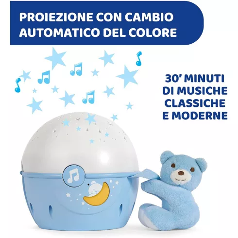 Chicco NEXT2 STARS babaágyra rögzíthető projektor plüss macival - kék