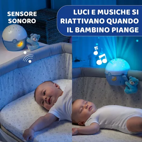 Chicco NEXT2 STARS babaágyra rögzíthető projektor plüss macival - kék