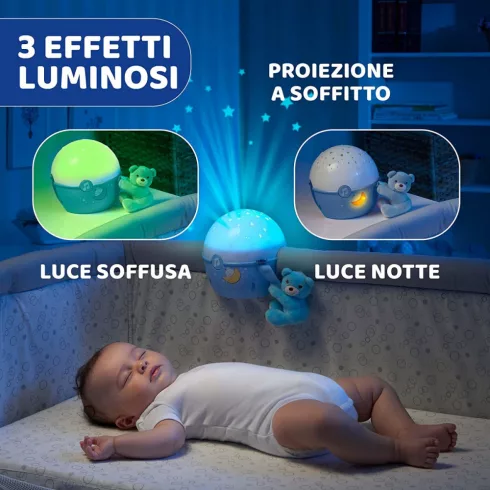 Chicco NEXT2 STARS babaágyra rögzíthető projektor plüss macival - kék