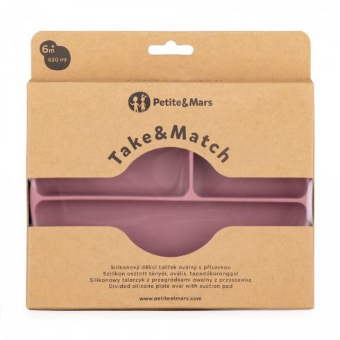 P&M Szilikon osztott tányér, ovális Take&Match Dusty Rose 6m+