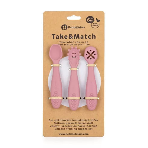 P&M Szilikon gyakorló kanál szett 3 db Take&Match Dusty Rose 6m+