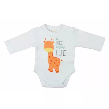 Hosszú ujjú baba body zsiráf mintával (56) - fehér 