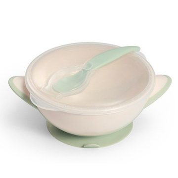 BabyOno tapadós fedeles tányér kanállal - zöld