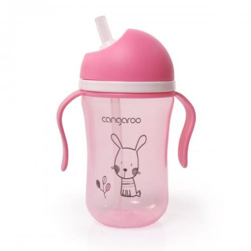 Cangaroo Cup Bunny szívószálas pohár 300 ml 6hó+ rózsaszín