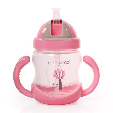   Cangaroo Boo szívószálas pohár 280 ml 6hó+  rózsaszín 