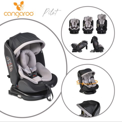 Cangaroo Pilot 0-36 kg ISOFIX biztonsági autósülés 360° fokban elfordítható - szürke 