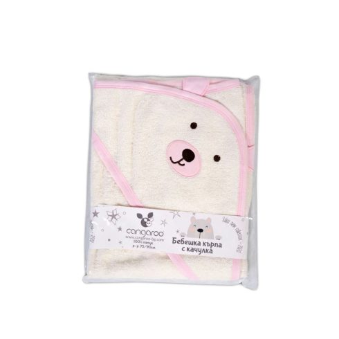 Cangaroo Baloo kapucnis törölköző 70x90 cm - rózsaszín maci
