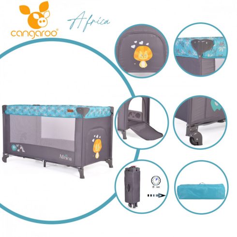 Cangaroo Africa 1 szintes utazóágy - türkiz 