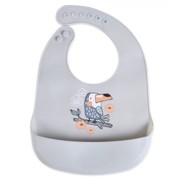 Cangaroo ROOIBOS szilikon előke zsebbel - szürke madár 