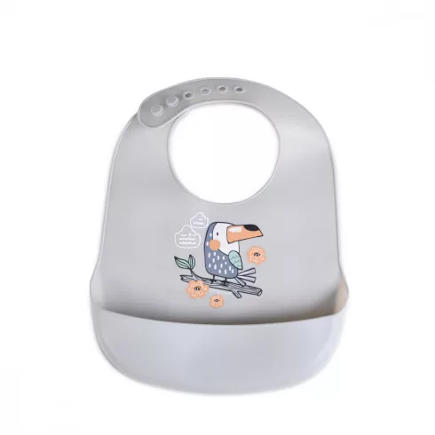 Cangaroo ROOIBOS szilikon előke zsebbel - szürke madár 