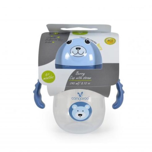 Cangaroo Training Cup with Straw Berry szívószálas pohár 240 ml 6hó+  kék