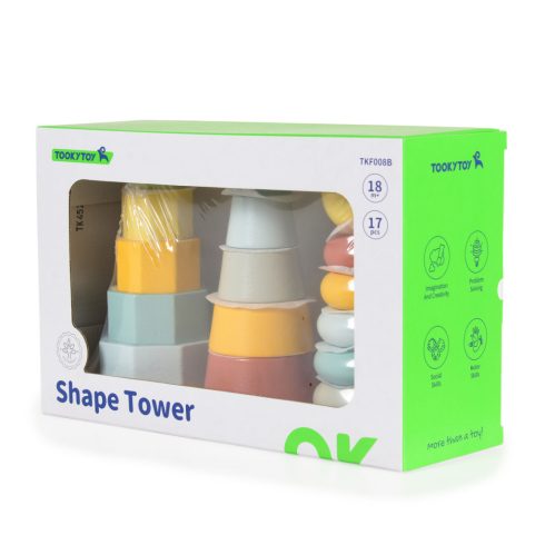 Tooky Toy Fa játék toronyépítő 3 dbos szett Montessori Pasztell