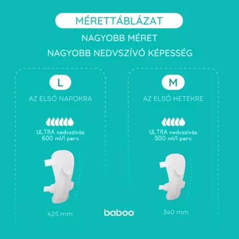 Baboo eldobható szülés utáni betét, 8 db, L, 425 mm