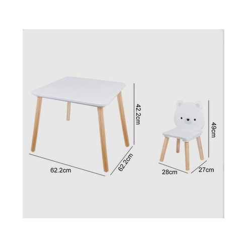 Moni FAJÁTÉK asztal+2 szék szett MACIS - fehér
