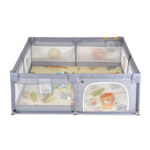 Moni Game Zone összecsukható járóka szőnyeggel, 60 labdával 150x200cm - Szürke 