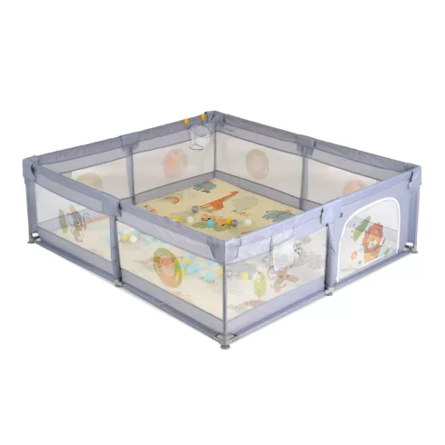 Moni Game Zone összecsukható járóka szőnyeggel, 60 labdával 150x200cm - Szürke 