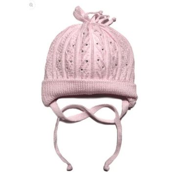 Minimanó kötött lány sapka (34-36) Strasszos rózsaszín