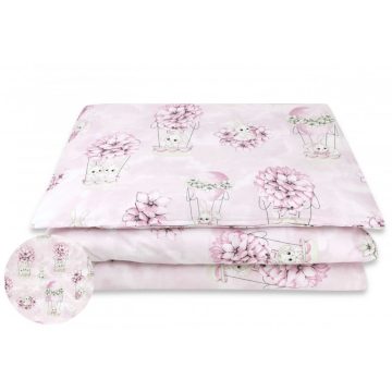   Baby Shop ágynemű huzat 100*135 cm - Rózsaszín virágos nyuszi