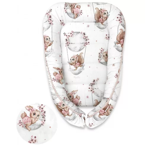 Baby Shop babafészek 55x75 cm - Holdas nyuszi rózsaszín