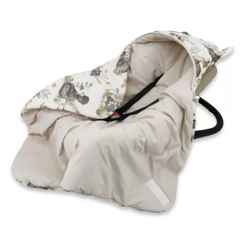 Kétoldalas takaró autós hordozóba 90*90 cm 2,5 TOG - erdei barátok zöld/bézs 