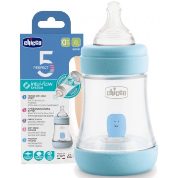   Chicco Perfect5 biofunkcionális cumisüveg 150 ml lassú folyású 0h + kék 