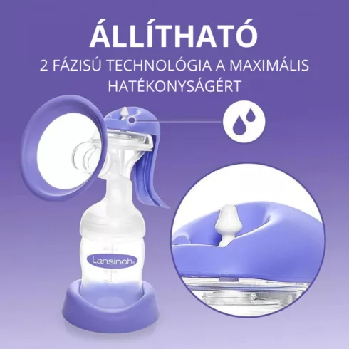 Lansinoh 2 fázisú kézi mellszívó + 160 ml cumisüveg szettben