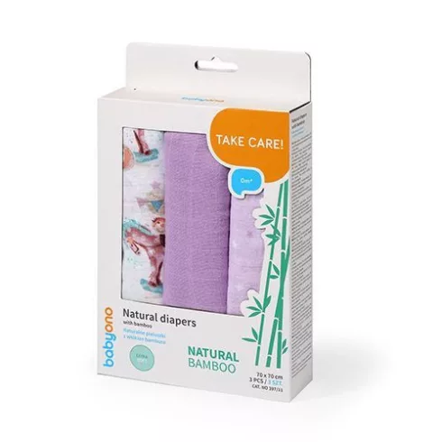 BabyOno 3 db-os színes,mintás bambusz textilpelenka  - lila