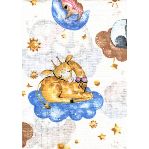 1db-os mintás textil pelenka - alvó állatok a felhők között