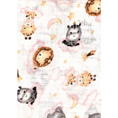 Mintás textil pelenka 1db-os - Cuki állatok rózsaszín 