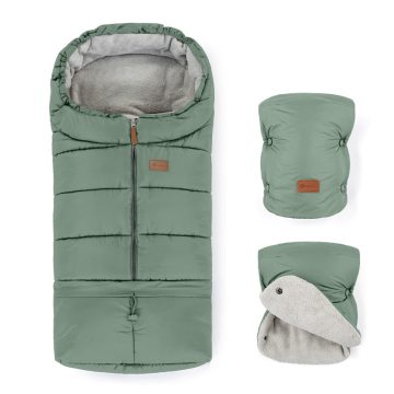   PETITE&MARS Téli szett Jibot 3in1 bundazsák + kézmelegítő kesztyű babakocsira - Jasie Pale Eucalypt