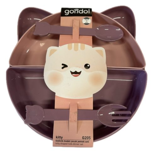 Gondol étkezési szett  7 db - lila/rózsaszín cica