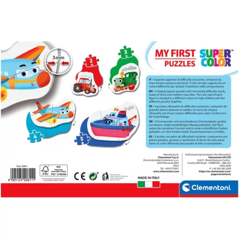 Clementoni Járművek 4 az 1-ben Supercolor formapuzzle