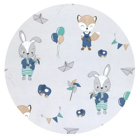 Baby Shop pamut,gumis lepedő 80*160 cm  - kék róka és nyuszi 