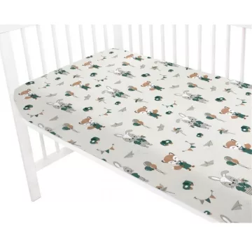   Baby Shop pamut,gumis lepedő 80*160 cm  - bézs róka és nyuszi 
