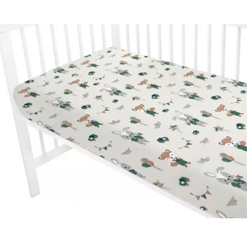 Baby Shop pamut,gumis lepedő 80*160 cm  - bézs róka és nyuszi 