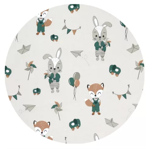 Baby Shop pamut,gumis lepedő 80*160 cm  - bézs róka és nyuszi 