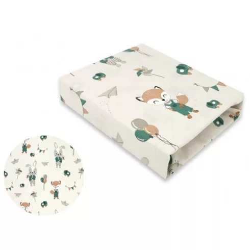 Baby Shop pamut,gumis lepedő 80*160 cm  - bézs róka és nyuszi 