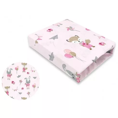 Baby Shop pamut,gumis lepedő 80*160 cm  - rózsaszín róka és nyuszi 