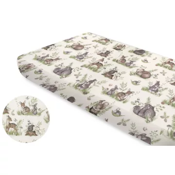   Baby Shop pamut,gumis lepedő 80*160 cm  - Erdei barátok natúr/zöld 