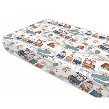   Baby Shop pamut,gumis lepedő 80*160 cm  - Állatok a vonaton 