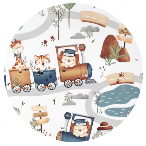 Baby Shop pamut,gumis lepedő 80*160 cm  - Állatok a vonaton 