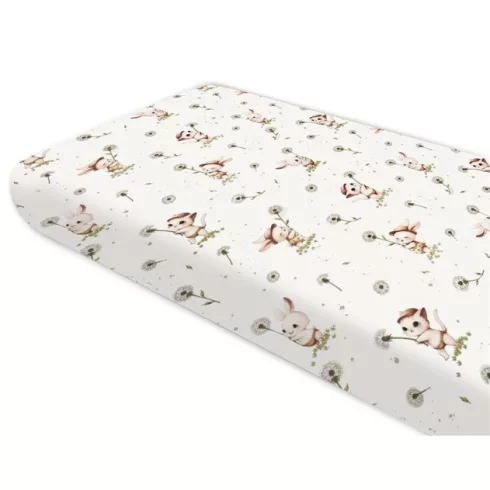Baby Shop pamut,gumis lepedő 80*160 cm  - Nyuszi és cica 
